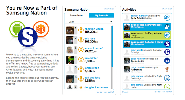 Using gamification - Samsung Nation online community platform
